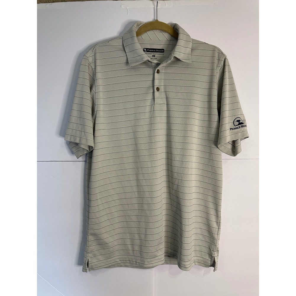 Pebble Beach Golf Polo Shirt Dry-Luxe Performance Striped Casual Mens M